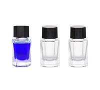 VASANA 3Pcs 15ml/0.5oz Empty Clear Glass Inkwell Jars Bottles with Black Lids Small Glass Bottle Replacement Jars Sample Vials Refillable Storage Container for Ink Essential Oil