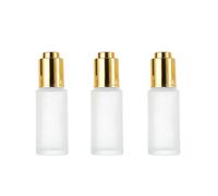 VASANA 3PCS 30 ML/1 OZ Empty Frosted Glass Dropper Bottle Refillable Essential Oil Aromatherapy Container with Pressure Pump Tip Glass Eye Dropper Cosmetic Bottle Travel Pressing Dropper Bottle(gold)