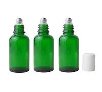 VASANA 3PCS 30ml Empty Refillable Green Glass Essential Oil Roll On Bottles Cosmetic Sample Packing Jars Pots with Metal Roller Ball And White Cap For Essential Oil Perfume