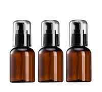 VASANA 3Pcs 50ml/1.7oz Empty Amber Plastic Lotion Pump Bottles with Black Press Top Refillable Foundation Dispenser Jar Sample Vials Travel Cosmetic Container for Essential Oil Toner