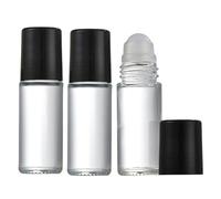 VASANA 3Pcs 50ml/1.7oz Empty Glass Roller Bottles with Plastic Roller Ball and Black Cap Refillable Massage Roll On Bottles Travel Deodorant Container for Essential Oils Cosmetics