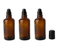 VASANA 3PCS 50ML Empty Refillable Amber Glass Roll on Bottles Essential Oil Roller Bottles with Stainless Steel Roller Ball and Black Cap Attar Bottle For Essential Oils Aromatherapy Lip Gloss Balms
