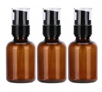 VASANA 3Pcs 60ml/2oz Amber Plastic Lotion Pump Bottles with Black Press Top Empty Refillable Makeup Cosmetic Dispenser Sample Vials Container for Essential Oil Emulsion