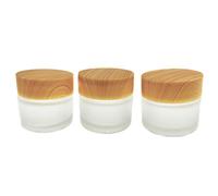 VASANA 3PCS Empty Refillable Glass Cosmetic Jars Face Cream Lip Balm Storage Containers Bottles with liners and Wood Grain Lids for Make Up Scrubs Oils Salves Creams Lotions