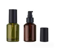 VASANA 60 ml/2 oz Empty Glass Pump Bottles Refillable Cosmetic Dispenser With Press Pump Makeup Emulsion Liquids Storage Container Portable Travel Bottle Cosmetic Container (Amber+Green)