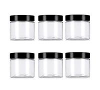 VASANA 6PCS 8 oz 250ml Clear Plastic Containers with Black Lids Empty Plastic Cream Jars Lotion Ointments and Cosmetic Containers Food Bottles for Scrubs Lotions Cosmetic and Butters