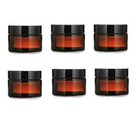 VASANA 6PCS Amber Glass Cosmetics Jars with White Inner Liners and black Lids Perfect Lotion Container for cosmetics and Face cream Lotion Lip Balm Storage Jars