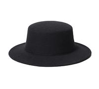 VASANA Black Classic Style Fedora Hat Vintage Wide Brim Flat Pork Pie Boater Hat Adjustable Church Derby Cap for Wedding Party Performance Show 22