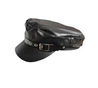 VASANA Black PU Leather Chauffeur Hat with Belt Buckle for Women Men Classic Captain Sailor Hat Newsboy Cap Costumes Beret Cap