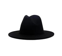 VASANA Fashion Classic Black Wool Blend Fedora Hat Wide Brim Flat Church Derby Cap Jazz Gentlemans Flat Hat Panama Hat for Men Women Wedding Party Talent Show Performance