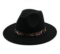 VASANA Fashion Classic Unisex Wool Blend Wide Brim Felt Fedora Hats Panama Trilby Hat Cap with Leopard Band Buckle Perfect for Men Women Wedding Party Talent Show Performance and Daily Headwear Black