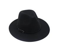 VASANA Unisex Classic Wide Brim Belt Buckle Fedora Hat Black Felt Panama Hat Jazz Cap for Performance Party Show Cosplay Wedding Daily Life (56-58cm)