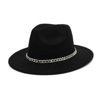 VASANA Universal Felt Fedora Hat Wide Brim Floppy Dress Hat with Chain Buckle Panama Fedora Hats Jazz Show Costume Accessories for Performance Party Halloween Cosplay(Black)