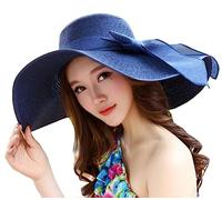 VASANA Womens Wide Floppy Brim Summer Hat Big Bowknot Brimmed Garden Beach Sun Hat Big Summer Sun Hat Straw Cap Party Garden Travel Blue