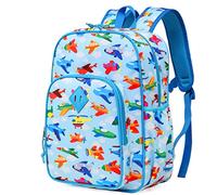 VASCHY 11.5L Lightweight Backpack for Boys Girls Water Resistant Backpack with Reflective Chest Strap Elastic Bottle Pockets Nursery, blue planes, L, Daypack Backpacks
