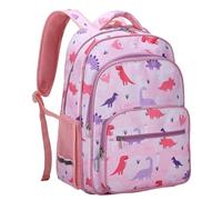 VASCHY 17.5L Large Kids Backpack for Girls Bookbag Primary Middle School Water Resistant School Bag with Multiple Compartments Pink Dinosaur