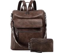 VASCHY Backpack for Women, Large Vegan Leather Rucksack with Wallet Set Convertible Handbag for Lady Guitar Strap