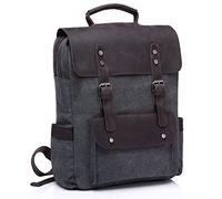 VASCHY Backpack Mens, 15.6inch Laptop Backpack for Women 20L Genuine Leather Water Resistant Canvas Rucksack Vintage School Bag Work Backpack with Anti-theft Back Pocket for Travel College(Grey)