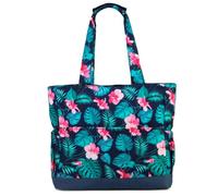VASCHY Beach Bag for Women, 17.3L Floral Water Resistant Sandproof Summer Tote Bag Foldable Lightweight Pool Gym Shoulder Bag with Multi-Pockets for Vacation, Travel(Green Leaves Red Flowers)