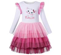 VASCHY Cat Dress for Girls, Cute Tulle Dress Cotton Ruffle Sleeve Princess Birthday Party Outfit Clothes,Toddler/Little/Big Kid Girls Pink 3T