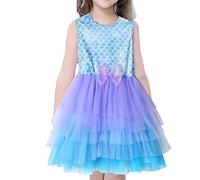 VASCHY Dress for Girls, Cute Girls Sequin Tulle Ruffle Sleeve Princess Outfit Party Clothes,Toddler/Little/Big Kid Girls Mermaid Clothing Mermaid Size 8T