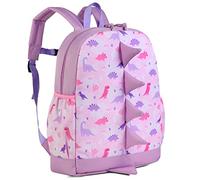 VASCHY Girls Backpacks, 11.5L Cute Dinosaur Toddler Backpack Water Resistant Children's Backpack for 2 to 5 Years Old Kids School Bag for Kindergarten Daycare with Chest Strap and Side Pockets(Pink)
