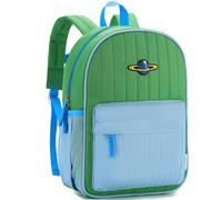 VASCHY Kids Backpack for Boys, Lightweight Quilted School Bag Color-blocked Bookbag Preschool Backpack for Kindergarten Children Green Blue