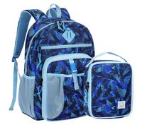 VASCHY Kids Backpack, School Bag Lunch Bag Set for Boys Girls 2-1 Rucksack Bookbag Insulated Lunch Box for Toddlers,Preschool,Daycare,Kindergarten,Elementary School(Blue Abstract)