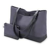 VASCHY Laptop Bag for Women, Canvas Tote Fits 15.6-Inch Laptop Large Ladies Work Handbag with Multiple Pockets Teacher Handbag Shoulder Bag for Office, School, Travel(Gray)