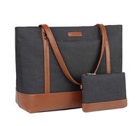 VASCHY Laptop Bag for Women, Water Resistant Tote Bag Fits 15.6-Inch Laptop Large Ladies Handbag with Multiple Pockets Teacher Work Shoulder Bag Suitable for Office School Travel(Black and Brown)
