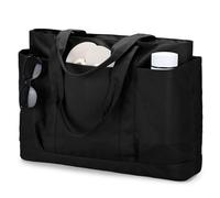 VASCHY Large Beach Bag with Zip, 30L Oversized Utility Travel Tote Bags for Women Waterproof Sandproof Summer Bag with Wet bag Foldable Handbag for Holiday Pool Gym Shopping Black