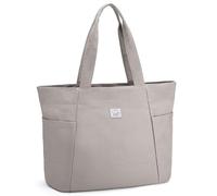 VASCHY Large Canvas Tote Bag for Women, Cute Aesthetic Big Shoulder Tote Bag with Zipper for Teachers/Work/Travel/College/Gym Khaki
