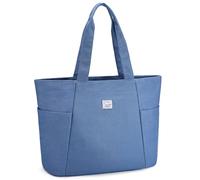 VASCHY Large Canvas Tote Bag for Women, Cute Aesthetic Big Shoulder Tote Bag with Zipper for Teachers/Work/Travel/College/Gym Blue