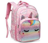VASCHY Large School Bag for Girls, 16inch Multi-compartment Kids Backpack Lightweight Children's Rucksack with Reflective Chest Strap for Middle Primary Elementary School(Rainbow Unicorn)