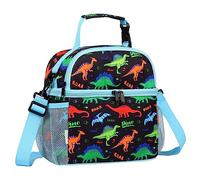 VASCHY Lunch Bag for Kids, Insulated Lunch Box Double Compartments Cooler Lunch Tote for Toddlers Boys Girls School/Daycare/Picnic Black Dinos