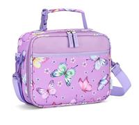 VASCHY Lunch Box Bag for Kids, Reusable Insulated Bento Box Containers Coolers for Toddler Grils with Detachable Shoulder Strap for Daycare School Lilac Butterfly
