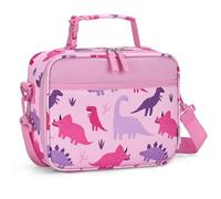 VASCHY Lunch Box Bag for Kids, Reusable Insulated Bento Box Containers Coolers for Toddler Grils with Detachable Shoulder Strap for Daycare School Pink Dinosaurs