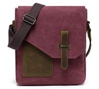 VASCHY Man Bag, Water Resistant Small Messenger Bag Shoulder Bag Vintage Canvas Leather Cross Body Bag with Multi-Pockets (Burgundy)