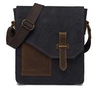 VASCHY Man Bag, Water Resistant Small Messenger Bag Shoulder Bag Vintage Canvas Leather Cross Body Bag with Multi-Pockets（Black）