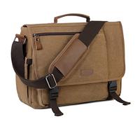 VASCHY Messenger Bag, Waxed Canvas Man Bag 15.6 inch Laptop Shoulder Bag for Men Women Water Resistant Briefcase Satchel with Shoulder Strap and Luggage Sleeve for Work,School,Business Trip (Camel)