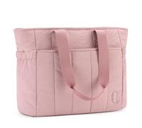 VASCHY Puffer Tote Bag for Women, Lightweight Utility Work Quilted Puffy Laptop Tote Purse with Compartments Zipper Handbag for Teachers/Travel/Shopper,Pink