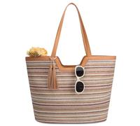 VASCHY Straw Beach Tote Bag for Women, Cute Trendy Woven Crochet Raffia Summer Shoulder Handbags Purses for Travel Vacation Stripped