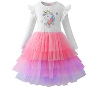 VASCHY Unicorn Dress for Girls, Cute Girls Sequin Tulle Ruffle Sleeve Princess Outfit Party Clothes,Toddler/Little/Big Kid Girls Clothing Size 5T