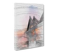 Vasco Da Gama Bridge In Portugal Abstract Art Canvas Print | Gallery Wrapped 30mm Frame Wall Art | 24x16 inches | Ready to Hang | Abstract Cityscape Picture | Living Room Bedroom Lounge Office