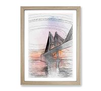 Vasco Da Gama Bridge In Portugal Abstract Art Modern Framed Print | A2 Oak Framed Wall Art | Ready to Hang | Abstract Cityscape Picture | Living Room Bedroom Lounge Office