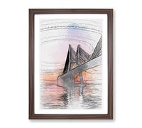 Vasco Da Gama Bridge In Portugal Abstract Art Modern Framed Print | A3 Walnut Framed Wall Art | Ready to Hang | Abstract Cityscape Picture | Living Room Bedroom Lounge Office