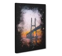 Vasco Da Gama Bridge In Portugal Abstract Paint Splash Canvas Print | Gallery Wrapped 30mm Frame Wall Art | 20x14 inches | Ready to Hang | Abstract Cityscape Picture | Living Room Lounge Office