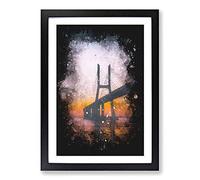 Vasco da Gama Bridge in Portugal Abstract Paint Splash Framed Print | A2 Black Framed Wall Art | Ready to Hang | Abstract Cityscape Picture | Living Room Bedroom Lounge Office