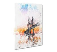 Vasco Da Gama Bridge In Portugal Abstract Watercolour Canvas Print | Gallery Wrapped 30mm Frame Wall Art | 30x20 inches | Ready to Hang | Abstract Cityscape Picture | Living Room Bedroom Lounge Office