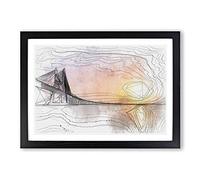 Vasco da Gama Bridge in Portugal in Abstract Framed Print | A2 Black Framed Wall Art | Ready to Hang | Abstract Cityscape Picture | Living Room Bedroom Lounge Office